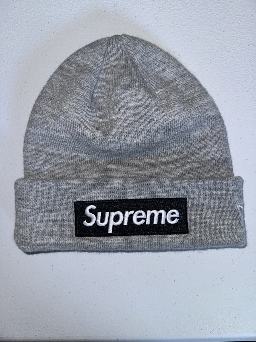 Supreme Box Logo New Era Beanie Black on Grey Used Free Shipping