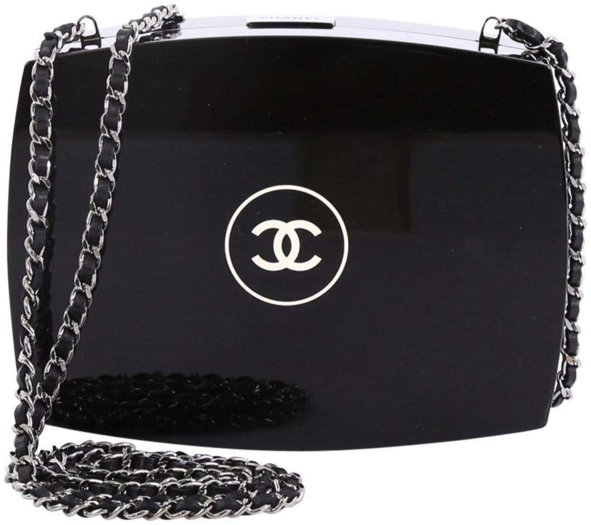 NWT Chanel CC Logo Plexiglass Black Makeup Compact Minaudière