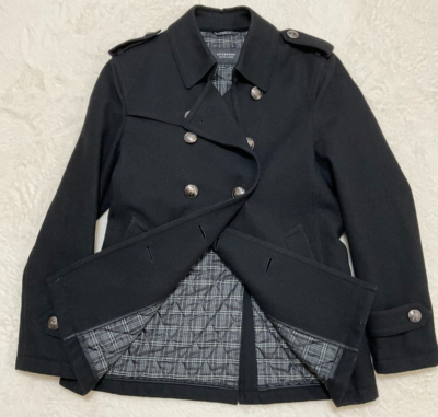 Burberry Black Label Men's Napoleon Coat Black Wool Silver Button