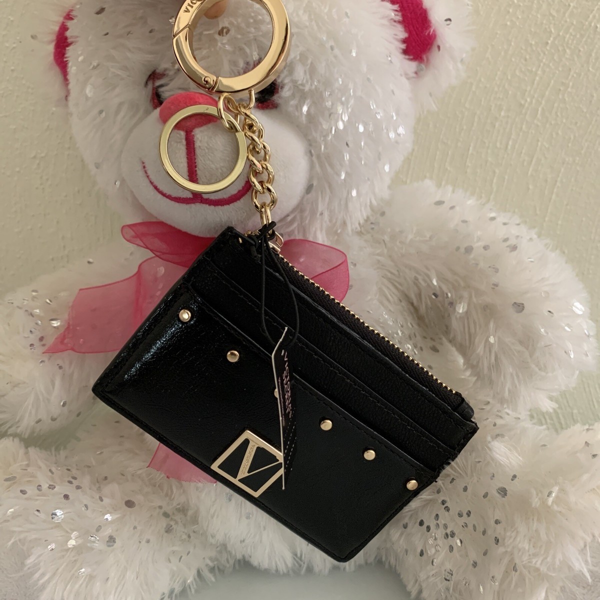 Victoria's Secret Soft Card Case Coin Wallet Keychain Charm Black