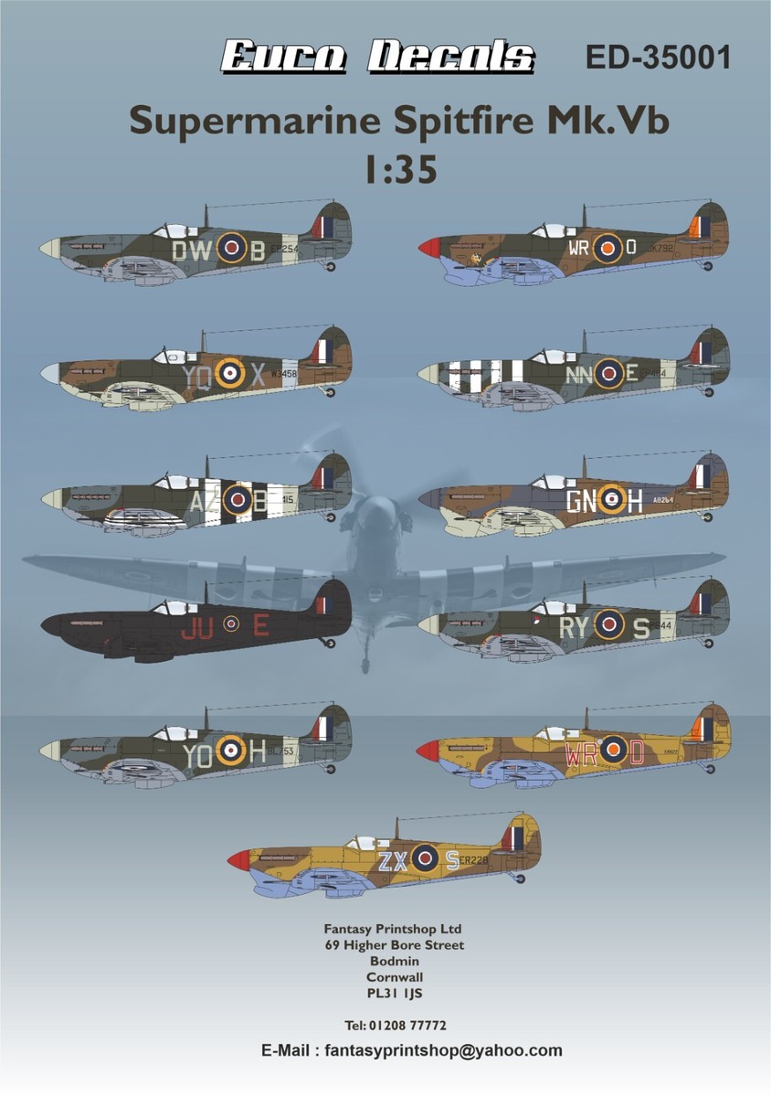 EURO DECALS ED-35001 SUPERMARINE SPITFIRE MK VB WATER SLID
