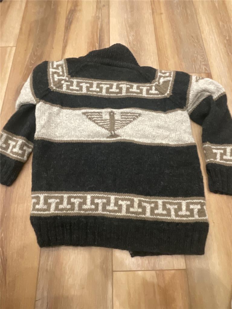 100% Wool Cowichan Jacket Sweater Hand Made In Nepal Lost Horizon