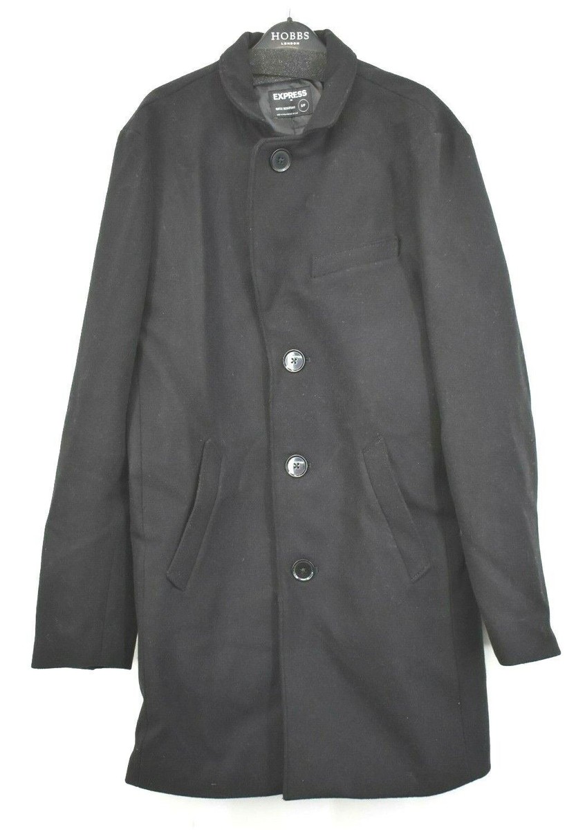 Express Womens Black Water Resistant Coat Wool Blend Button Front