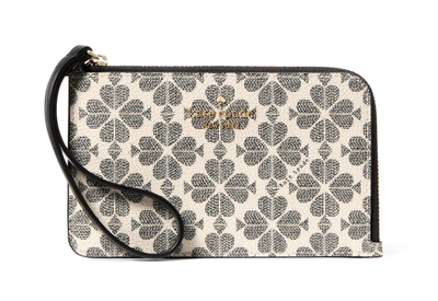 New Kate Spade Lucy Spade Flower Small L-Zip Wristlet Black Multi