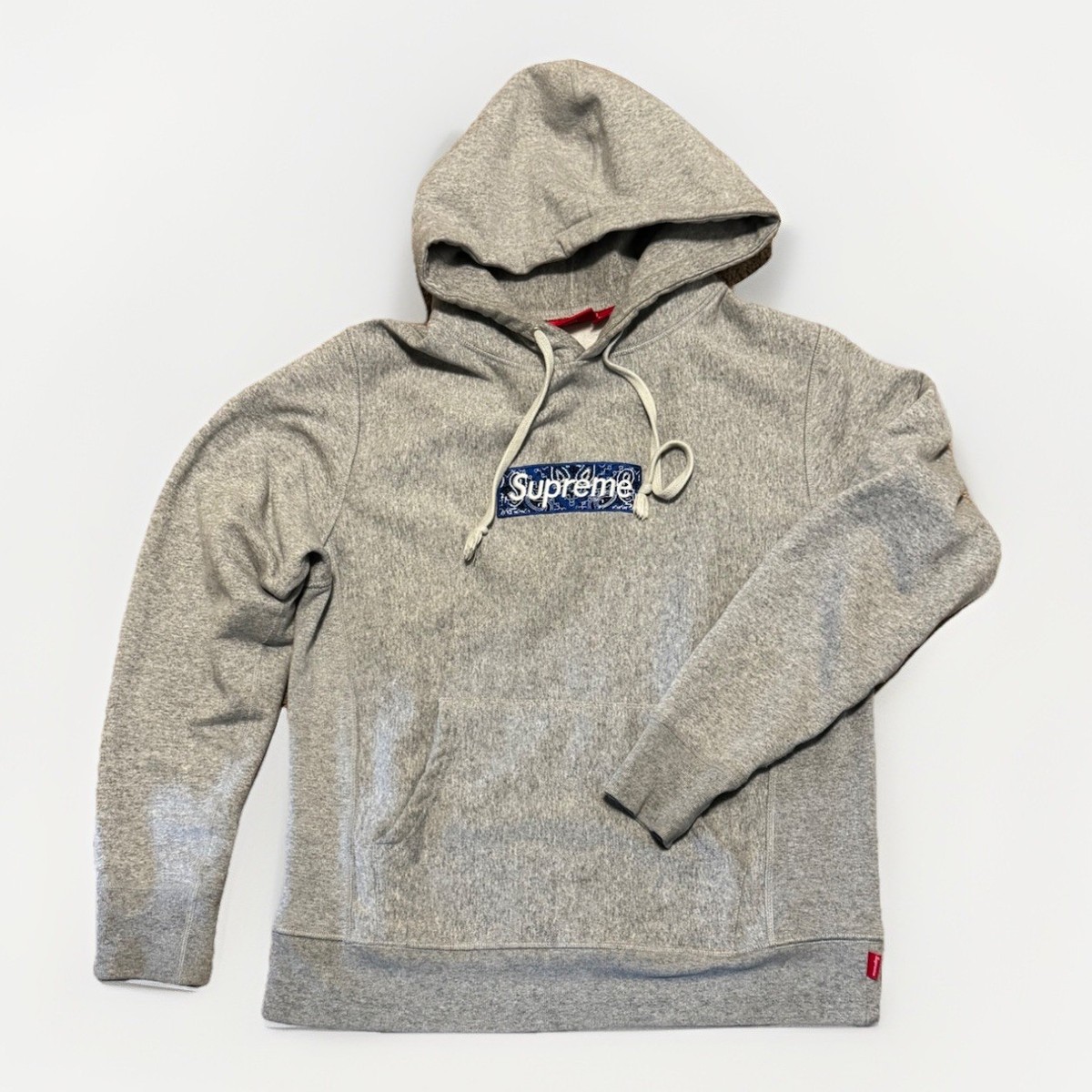 Supreme Hoodie Sweatshirt Blue Bandana Box Logo Gray Size SMALL
