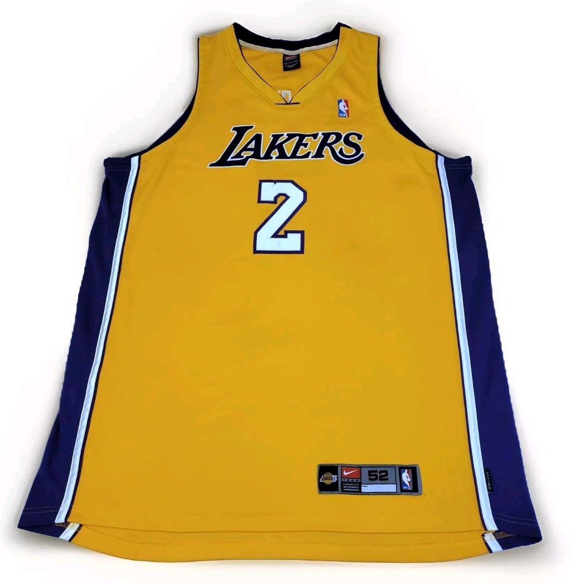 AUTHENTIC SEWN Nike Derek Fisher #2 Los Angeles Lakers gold jersey