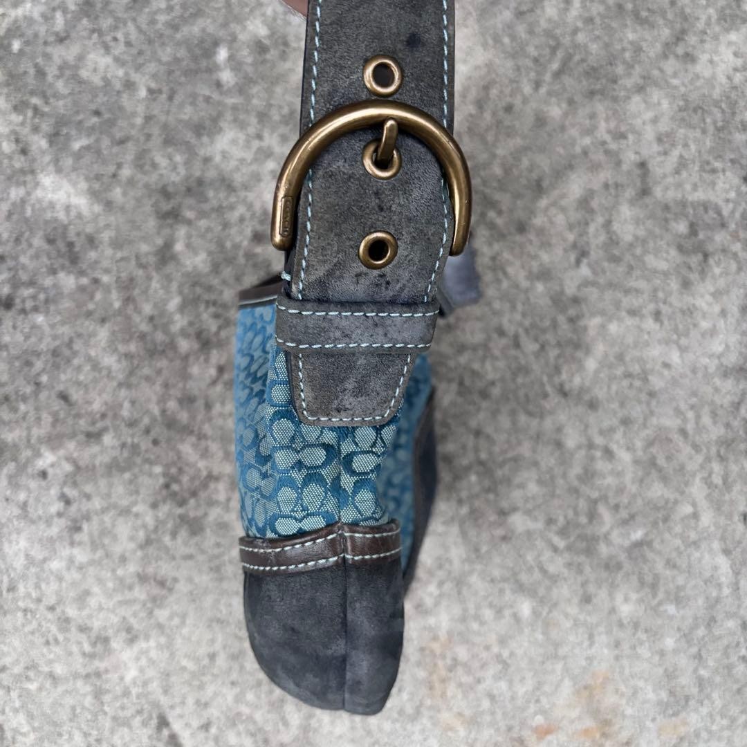 Soho Hobo Bag Coach Mini Signature Canvas Leather Blue Vintage