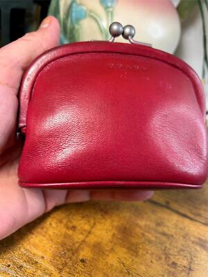 Coach Soft Red Leather Puffy Kisslock Coin Pouch Purse Wallet Card