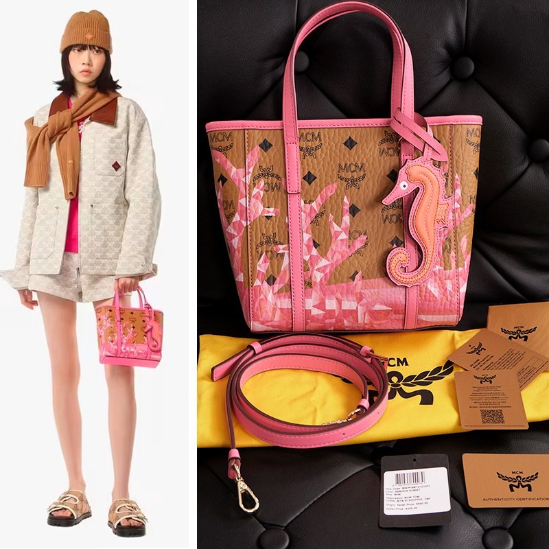 NEW $660 MCM Pink Ocean Coral LOGO Mountain Collection Crossbody