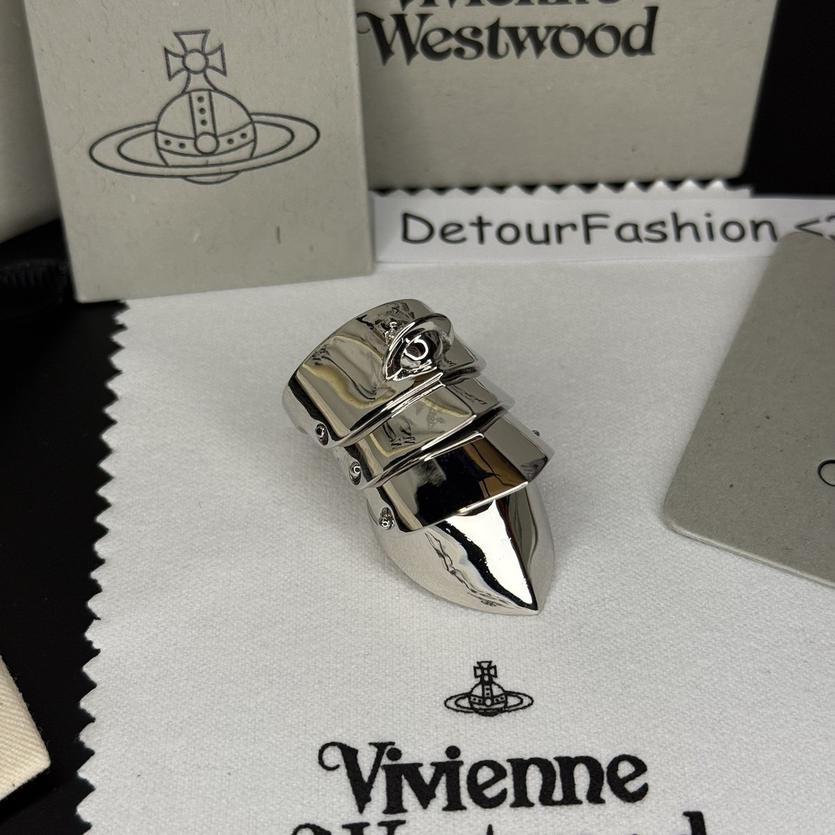 Vivienne Westwood Silver Metal Armor Ring Size 6-8 WITH BOX | eBay