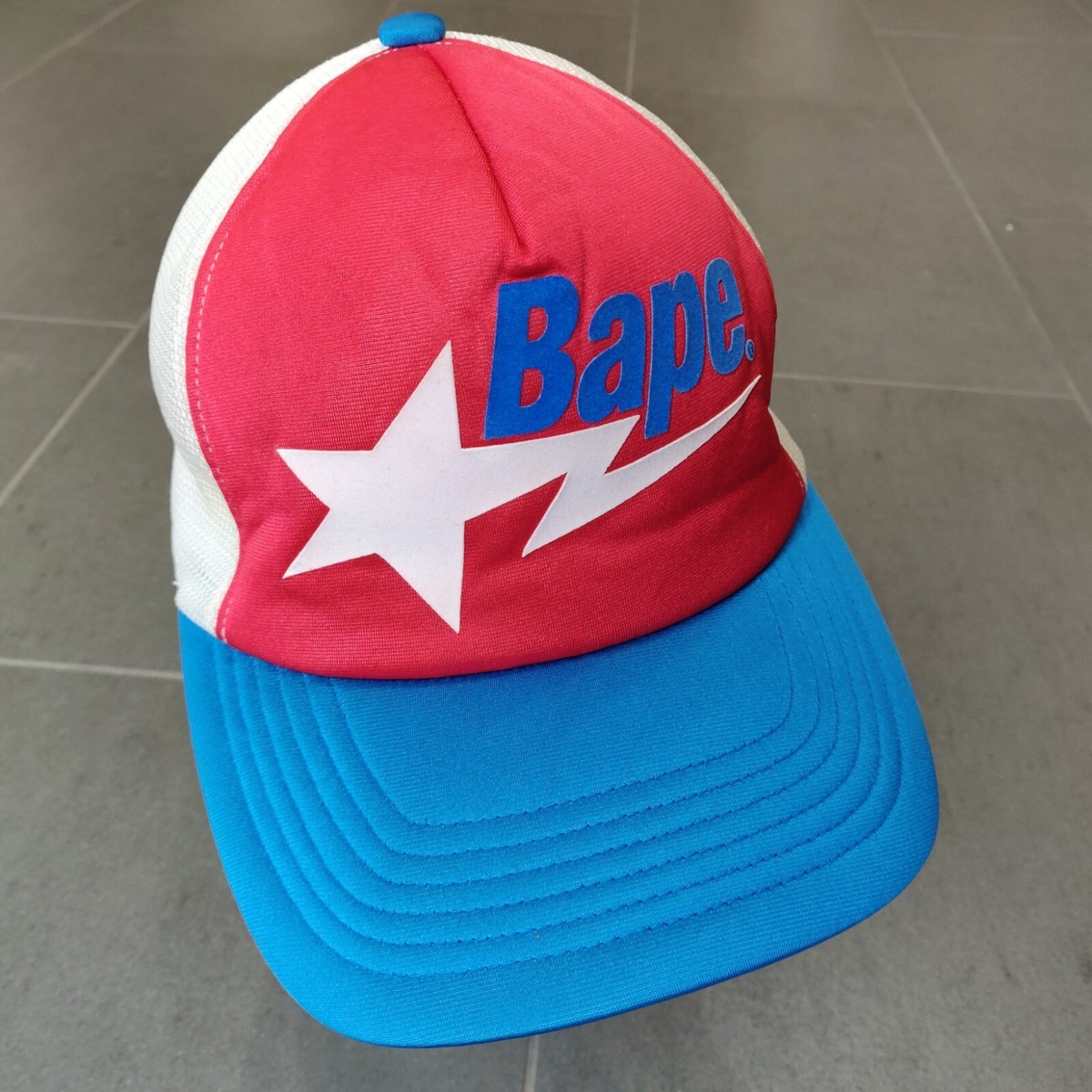 Vintage Bape Bapesta Satin Colorblock Snapback Trucker Hat Y2K