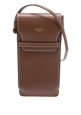 NEW Celine Brown Leather Phone Sunglass Case Bag Crossbody Strap