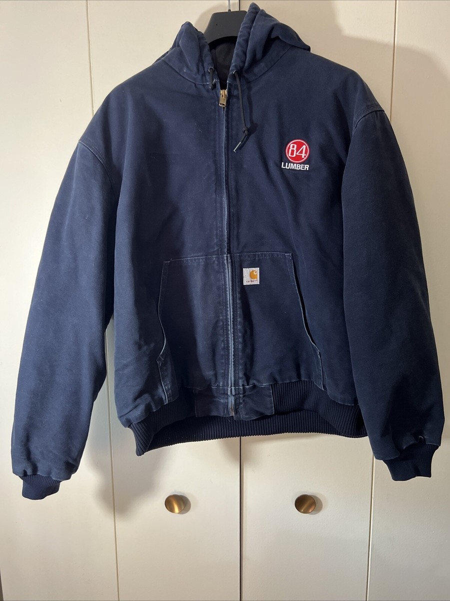 Vintage Carhartt Hooded Jacket 84 Lumbar Size 2XL Color Navy Blue