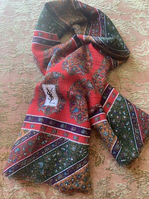 Yves Saint Laurent Foulards Scarf Floral Paisley Square Made in