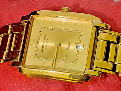 XRARE RAYMOND WEIL SAXO 9110 QUARTZ 18K GOLD FILLED DATE Z396430