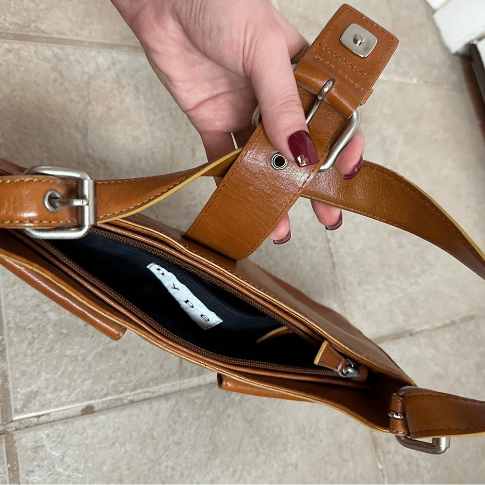 HYPE Shoulder Bag brown camel real genuine leather vintage Y2K