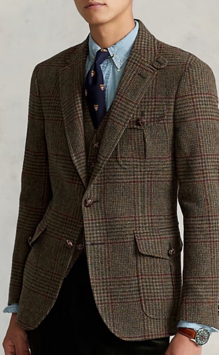 Polo Ralph Lauren RL67 Blazer Jacket Houndstooth Glen Plaid Tweed