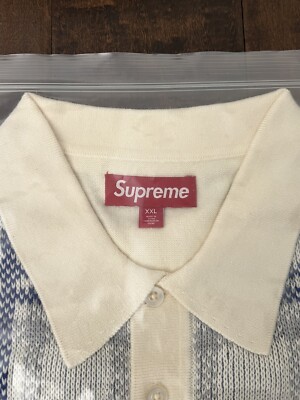 Supreme SS24 Plaid Knit S/S Polo Top Cream White Natural Size XXL
