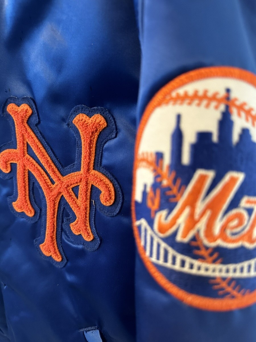 Rare 1980s PRO PLAYER NEW YORK METS Blue & Orange Satin Bomber