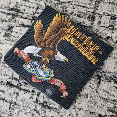 Vtg 80s 3D Emblem Harley-Davidson Waffle Knit Thermal LS T-Shirt