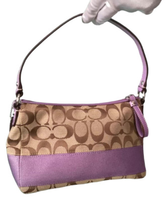 NWOT Coach Signature Striped Lavender and Khaki Mini-Satchel
