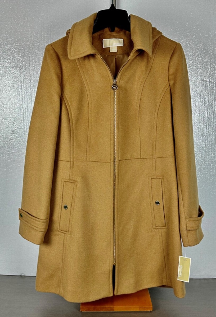 Michael Kors Women's Hooded-Stand Collar Zip-Front Coat Camel