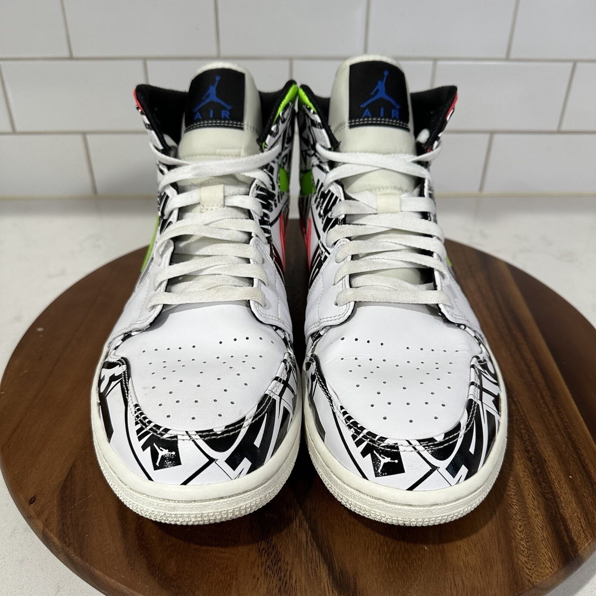 Nike Air Jordan 1 Mid All Over Print White Racer Blue Cyber Size