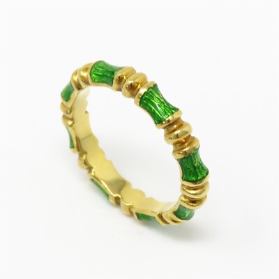 NYJEWEL Tiffany & Co. 18k Yellow Gold Green Enamel Bamboo Ring | eBay