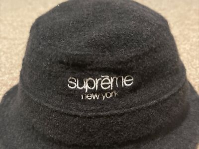 SUPREME Classic Logo Terry Crusher Black Bucket Hat Small/Medium