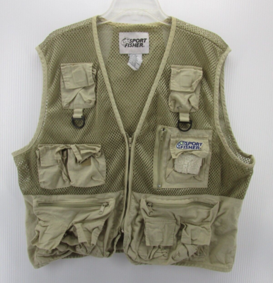 VINTAGE Fishing Vest Men Large XL Beige Sport Fisher Jacket Mesh