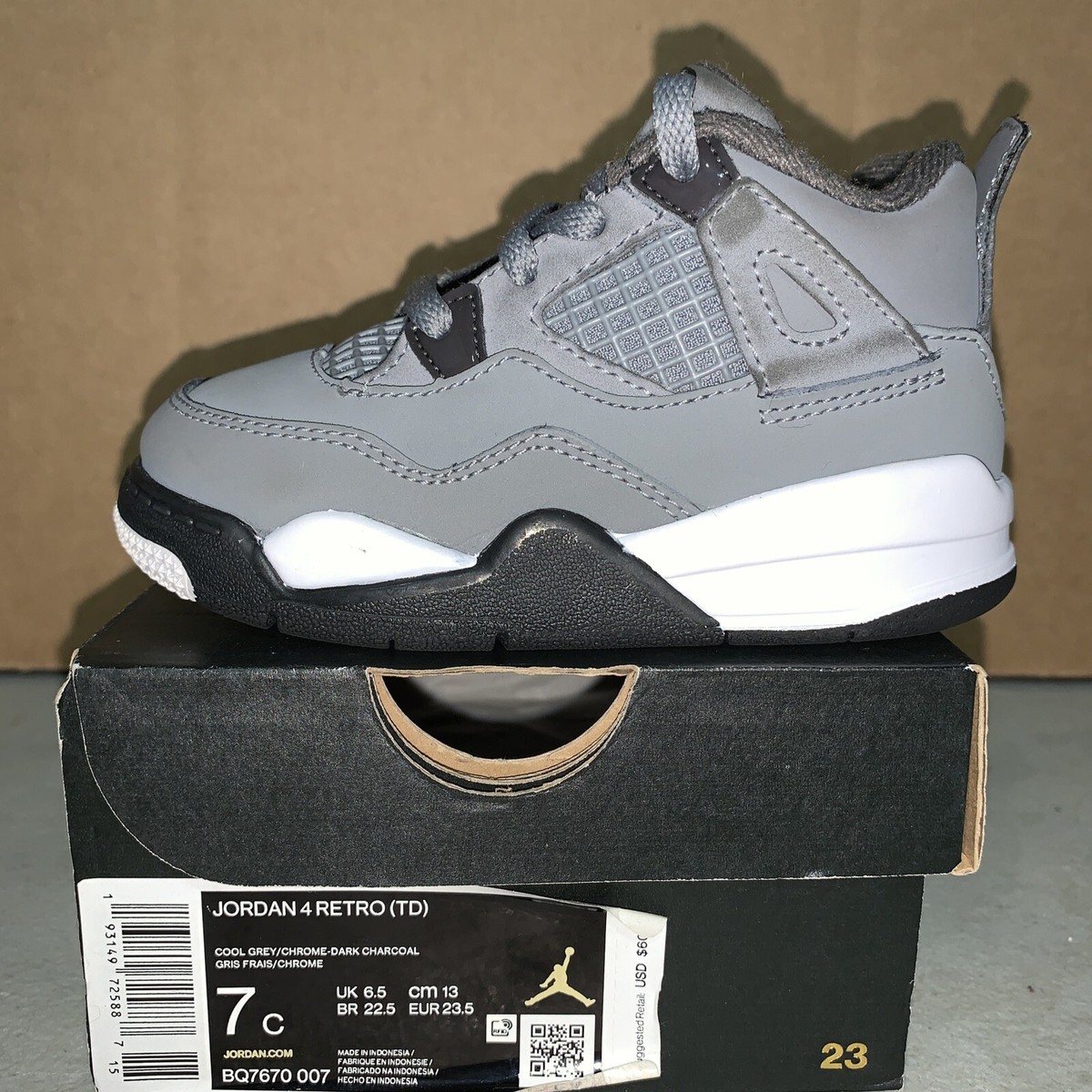 Nike Air Jordan 4 Retro Cool Grey Black White BQ7670-007 TD Size