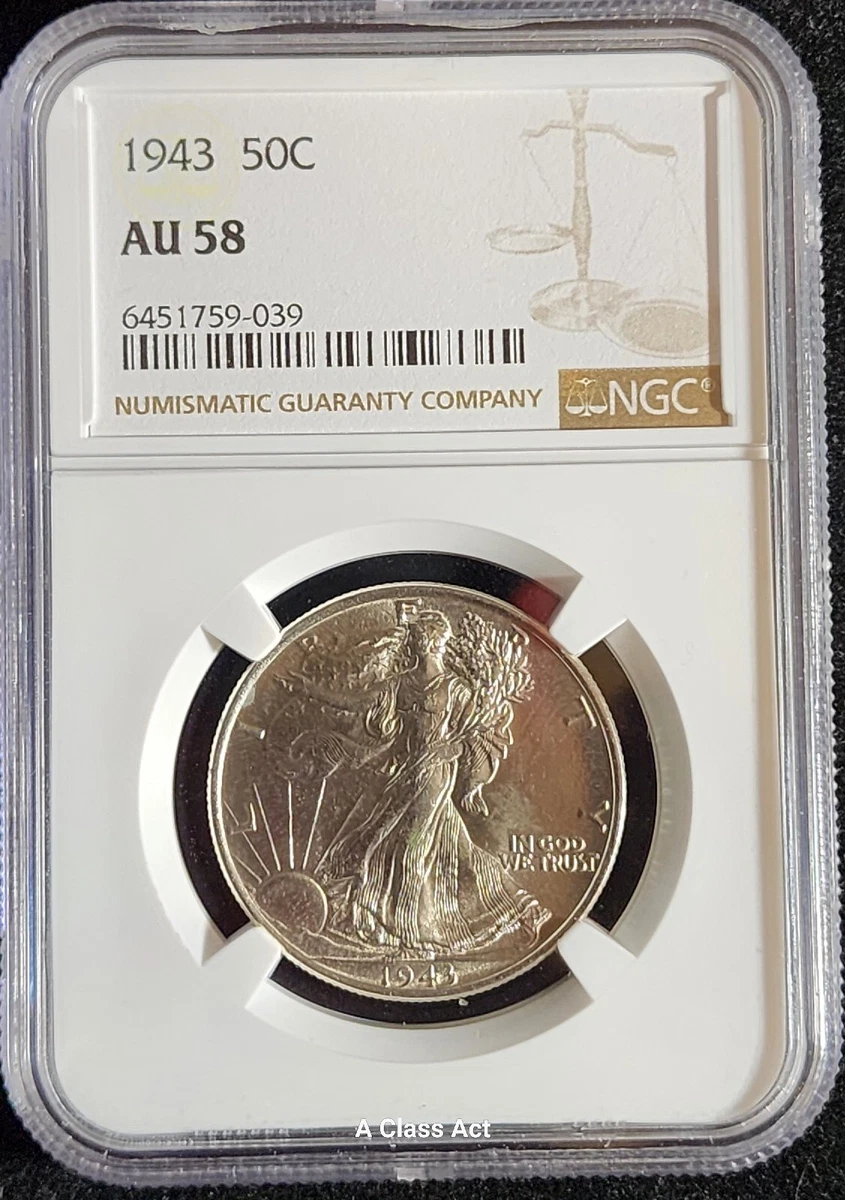 AU 58 Graded 1943 Year Liberty Walking Half Dollars (1916-1947
