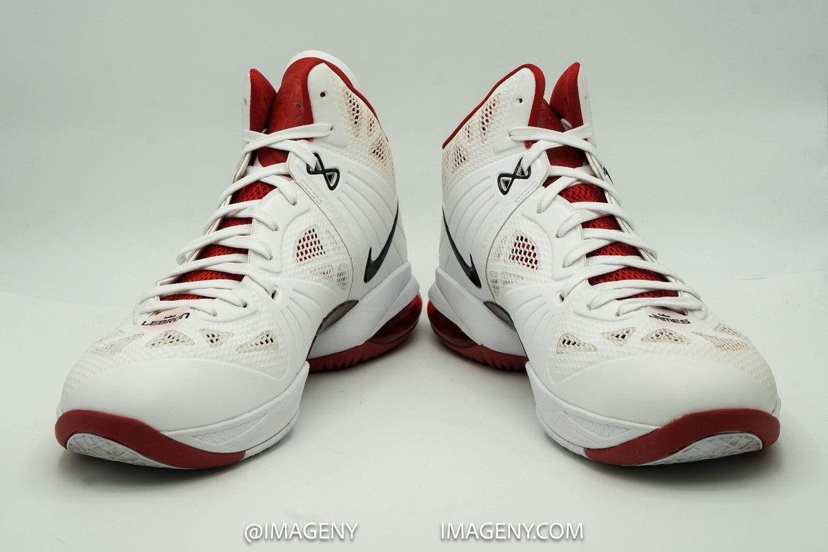 NIKE LEBRON 8 P.S. USED SIZE 12 HOME WHITE BLACK SPORT RED 441946