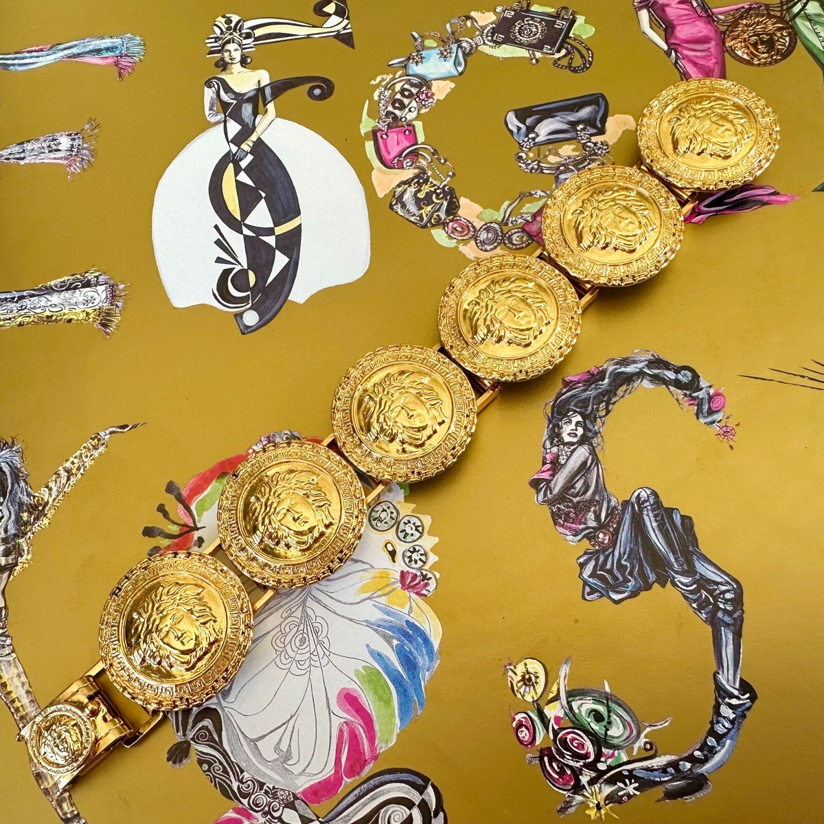 GIANNI VERSACE gold-tone Medusa bracelet w/ 6 coins from F/W 1992