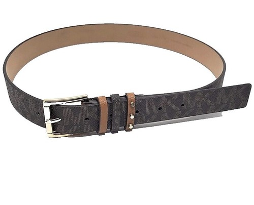 Michael Kors Men Brown Shadow Logo Slim 30mm Reversible Belt Cut