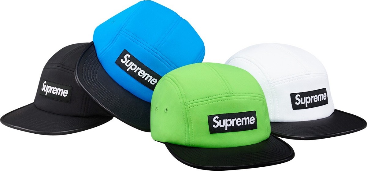 supreme green neoprene camp cap w black leather brim, 9/10. | eBay