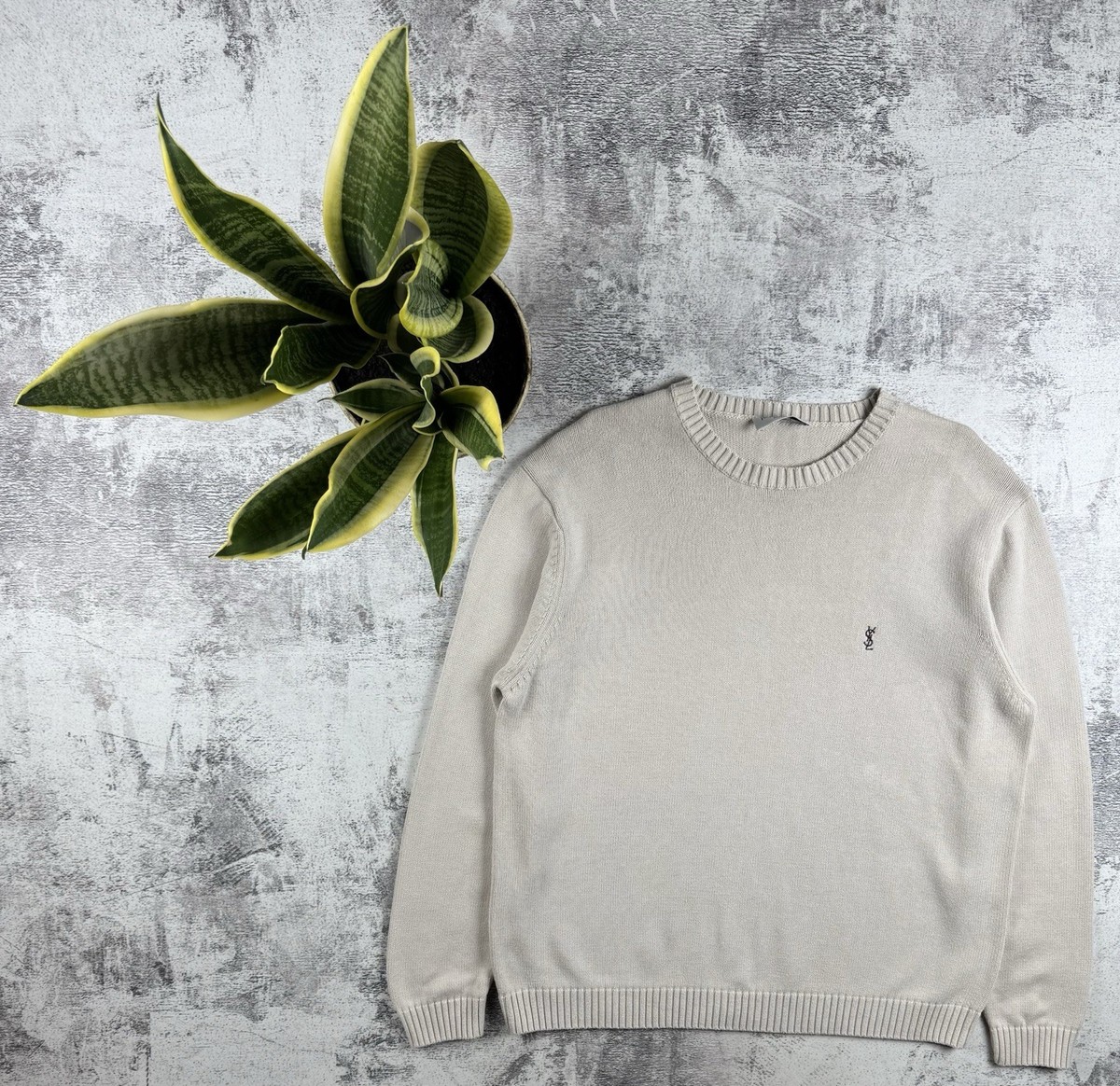 Vintage 90s Yves Saint Laurent YSL Knit Beige Luxury Sweatshirt