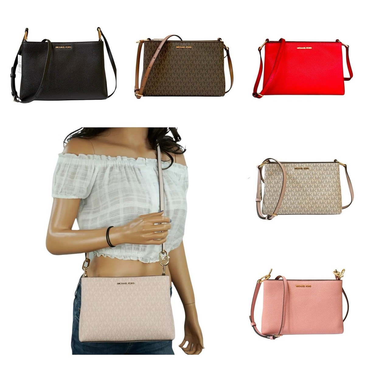 Michael Kors Trisha Triple Compartment Shoulder Crossbody Bag MK