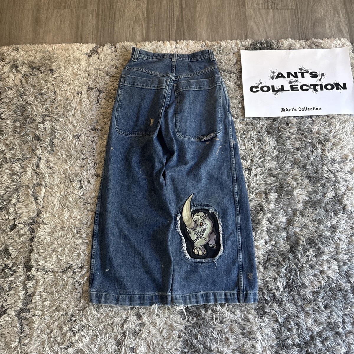 Vintage 90's Jnco Rhino OG Blue Denim Jeans Baggy Y2K Embroidered