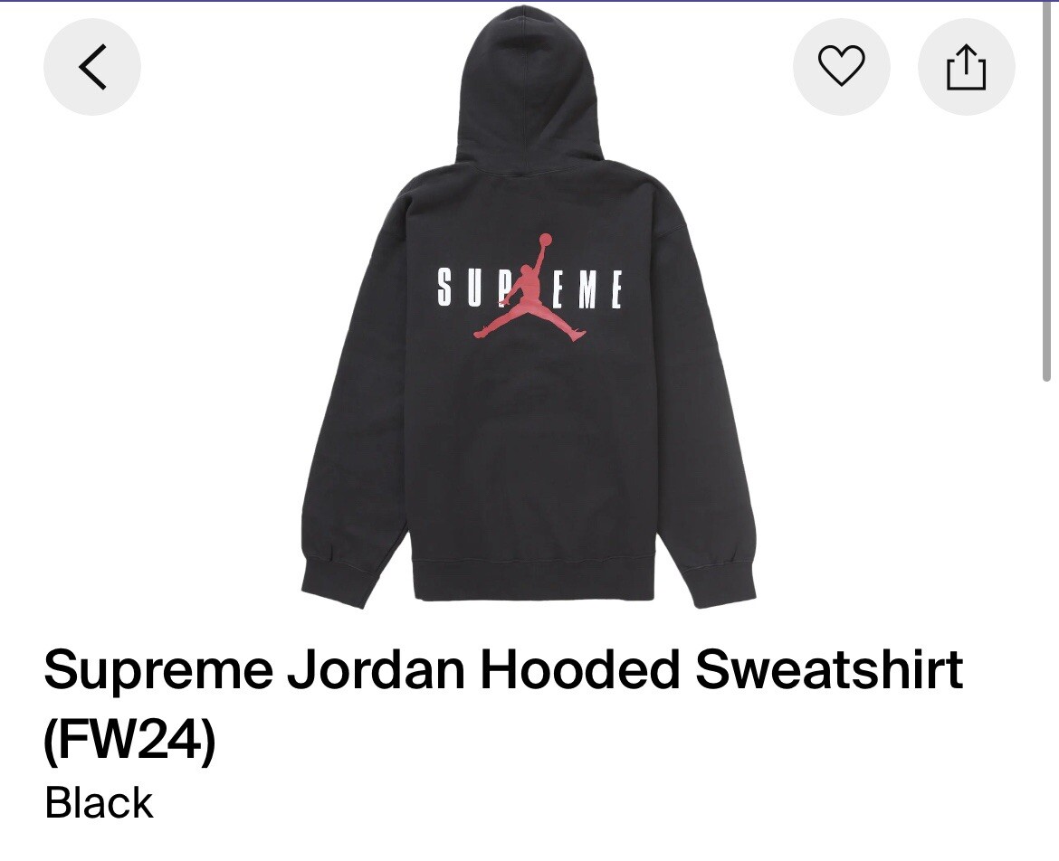 F/W 2024 Supreme Jordan Hoodie Sweatshirt Black Size S Fast