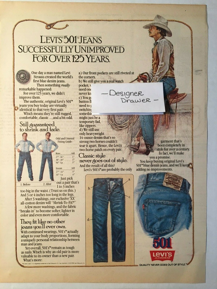 Levi's 501 Jeans Vintage 1982 Promotional Paper Print