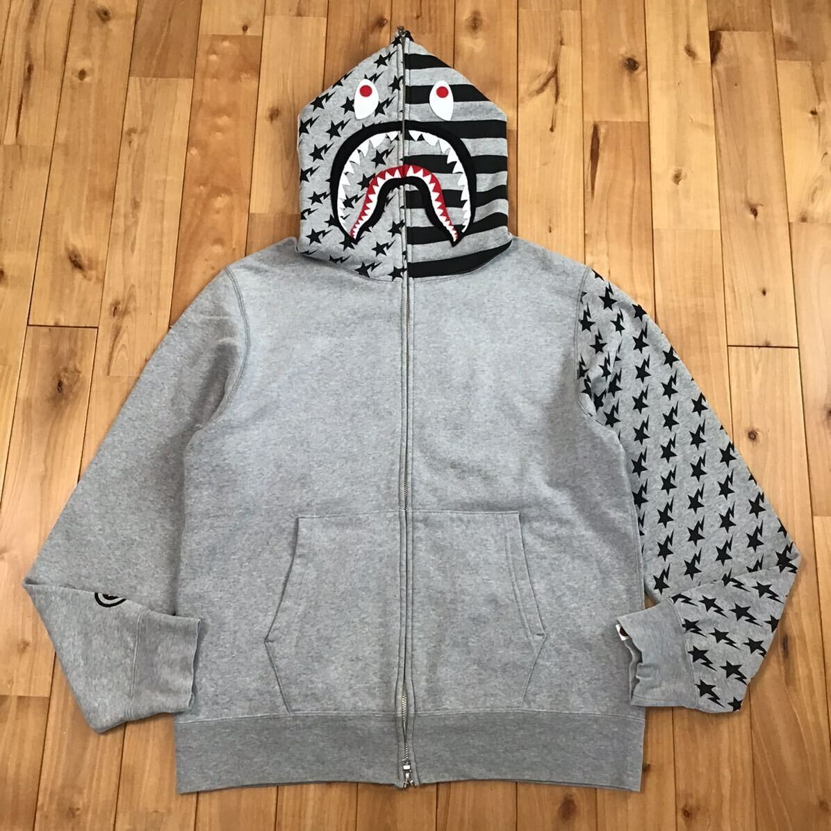 BAPE Stars and Stripes Shark full zip Hoodie Gray A Bathing Ape