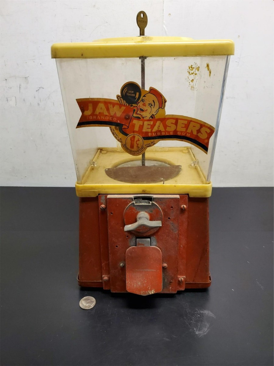Vtg 1950s Jaw Teasers Commercial Penny Gumball Vending Machine
