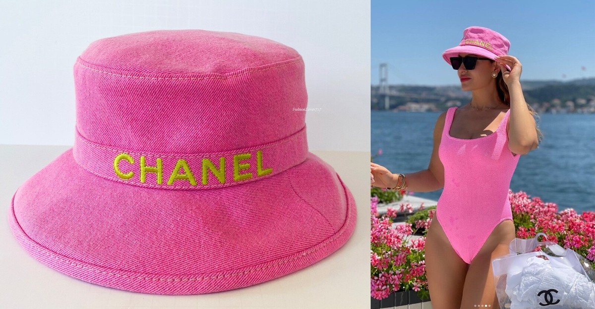 21P CHANEL PINK YELLOW DENIM BUCKET CLOCHE HAT M | eBay