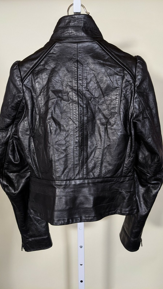 Veronique Branquinho Cafe Motorycle Black Leather Jacket 38