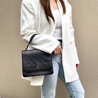 T*K様 CHANEL ヴィンテージ 黒 キルティング ロゴ レザー ボストンバ