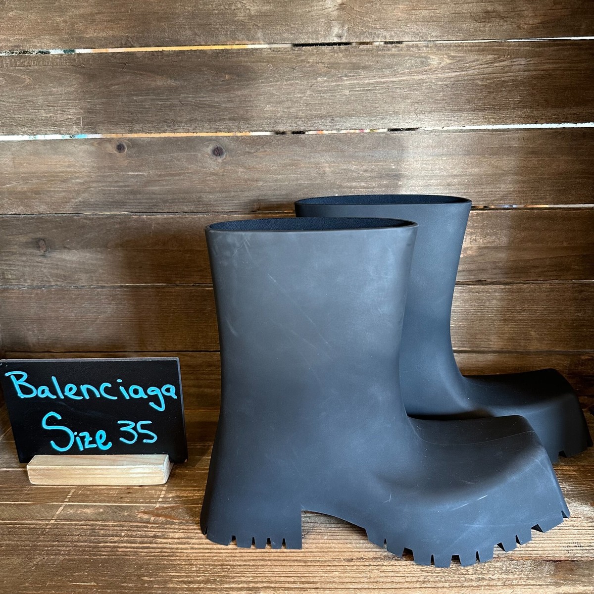 New Womens Balenciaga Trooper Black Rubber Waterproof Ankle Boots