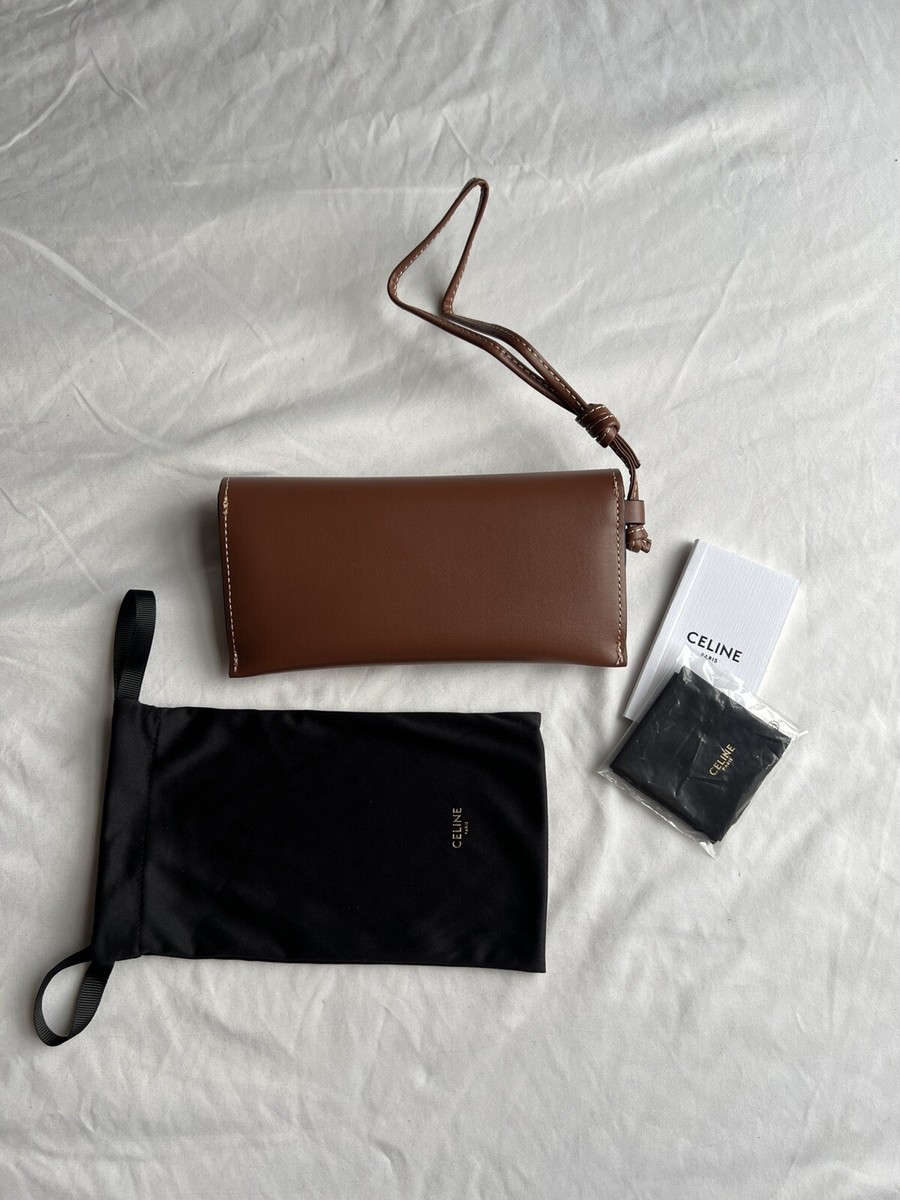 Brand New With Box Celine Sunglasses Case Wristlet Brown Leather