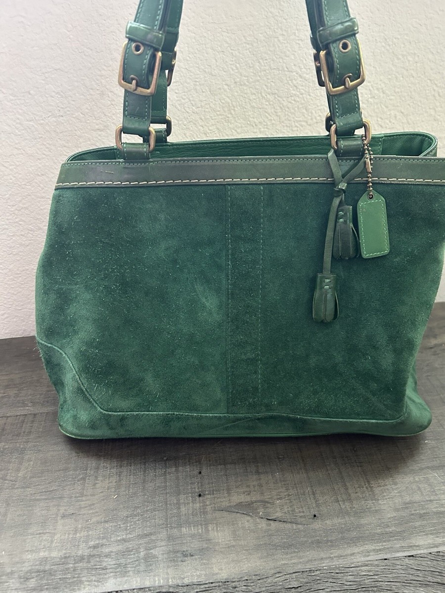 Vintage Coach 7477 Suede Tassel Satchel Bag Green 14X10X6 EUC | eBay