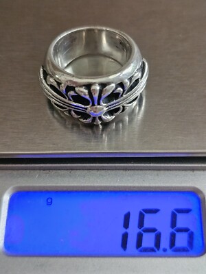 RARE 1992 CHROME HEARTS STERLING SILVER ORNATE CROSS RING SZ 4.75